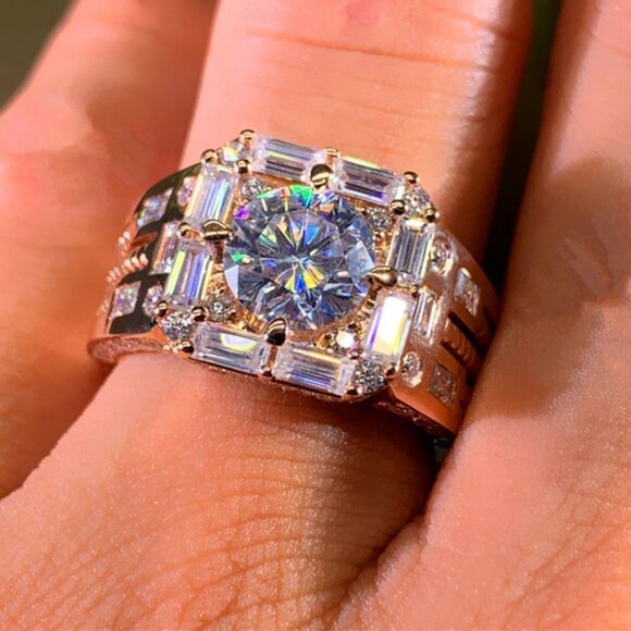 ❤ Dainty Fever Glitter Zircon Chunky Wedding Luxury Ring for Man, MARR9187 - Picture 2 of 5